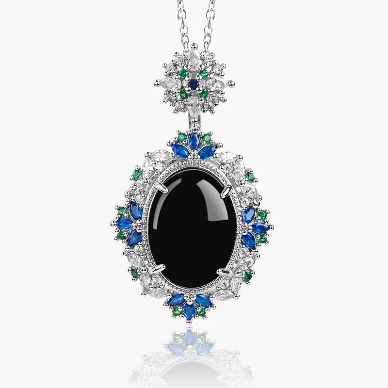 

S925 Silver Inlaid Natural Ink Jade A-grade Jadeite Pendant Fashionable Simple Elegant Women's High End Wholesale Jewelry