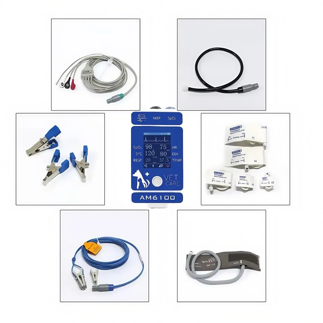 Am6100 Veterinary Monitor Accessories Can Handle Animal Vital Signs: PR, HR, NIBP (Blood Pressure) Spo2、Breathing TEM，ECG