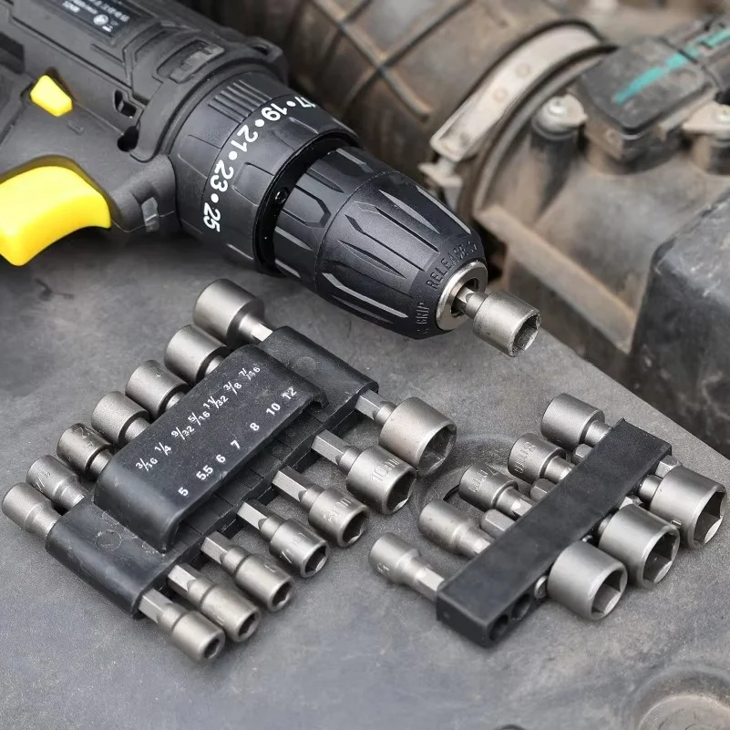 9/14Piece Hexagon Nut Driver Drill Bit Steel Socket Screwdriver Wrench Set Drill Bit Adapter Electric Impact Bolt Handle Tools