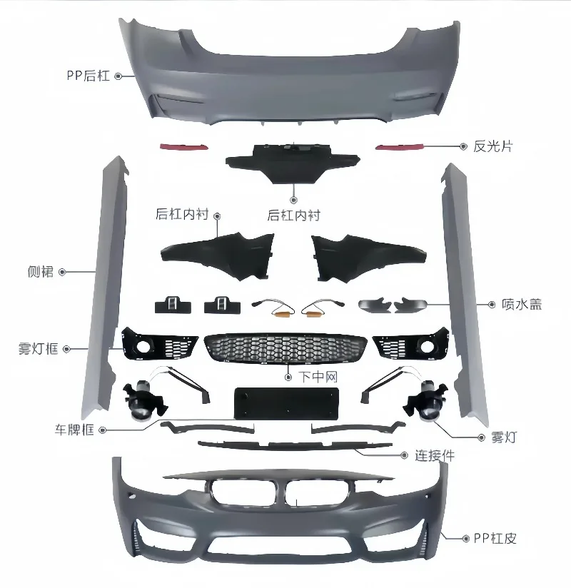 M3 Bodykit for  F30 3 Series Upgrade to M3 Front Bumper Rear Bumper Side Skirts Exhaust Pipe Mirror Cap