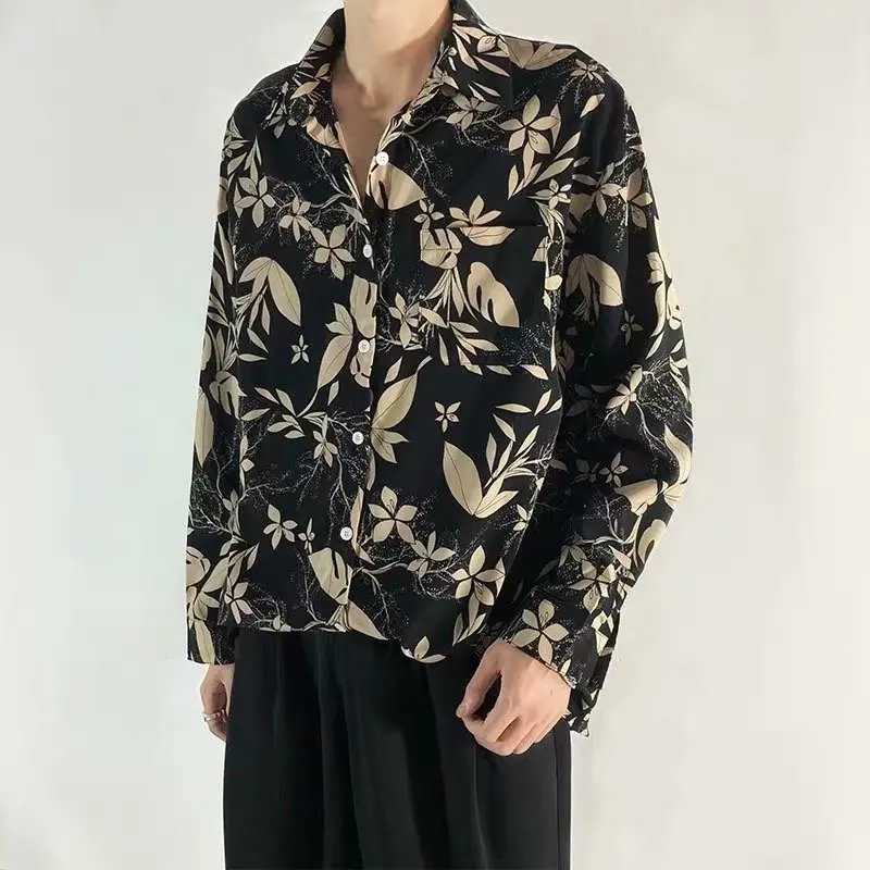 

Мужская весенняя рубашка в стиле ретро с цветочным принтом, свободного кроя, драпированная, в стиле Haome, с принтом...