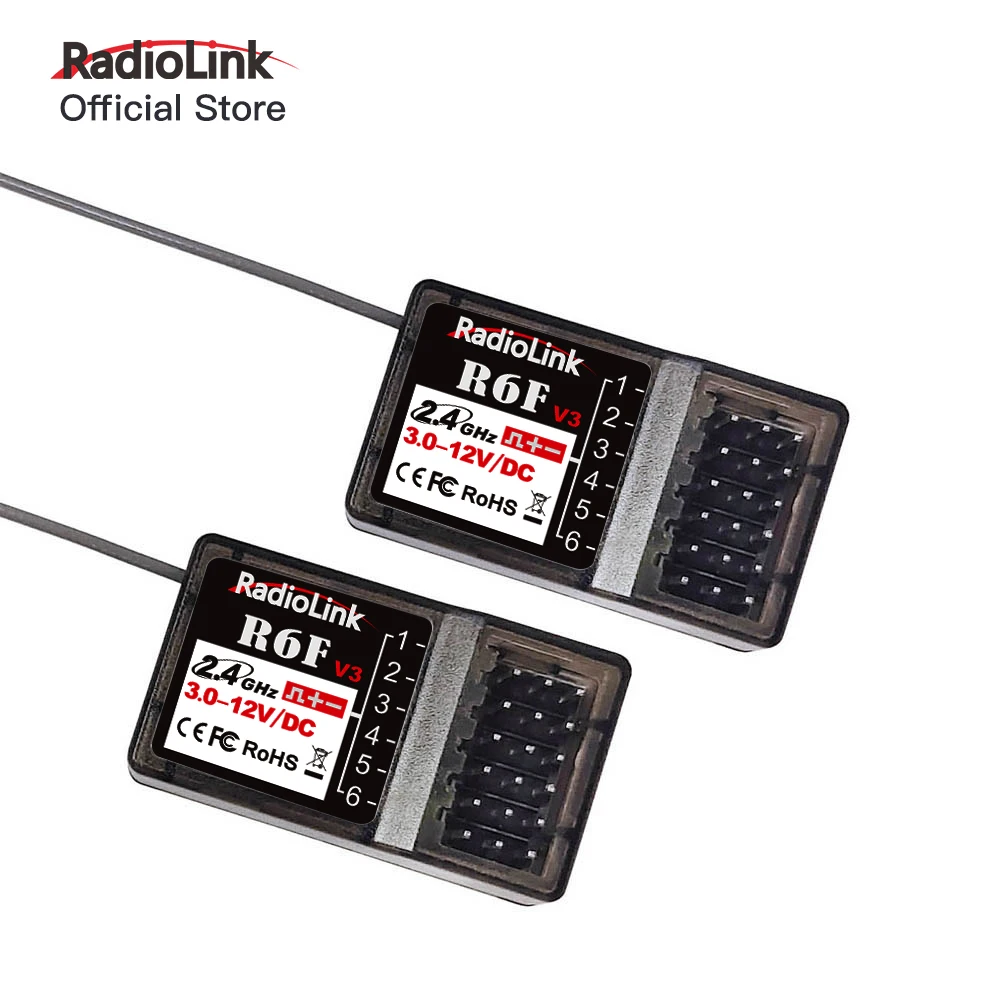 

Radiolink R6F Receiver 2pcs 6 Channel 2.4GHz for RC Car and Boat Radio Transmitter Remote Controller RC6GS V2/RC4GS V2/T8FB/T8S