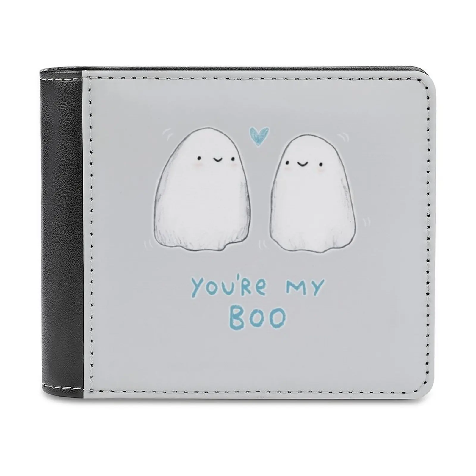 

Spooky Love Leather Wallet Men Classic Black Purse Credit Card Holder Fashion Men's Wallet Boo Ghost Love Ghosts Ghosties Scary