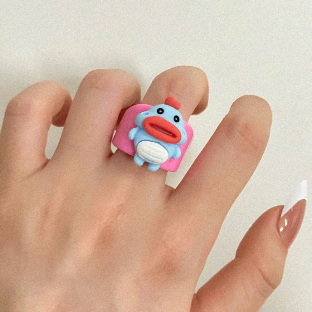 IPARAM Colorful Plastic Ring for Women Men Cute Big Mouth Cartoon Chick Monkey Frog Rabbit Open Rings Fashion Jewelry Party Gift