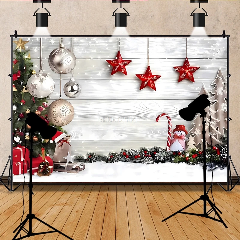 Merry Christmas Photography Backdrops Props Fireplace Pine Stage Birthday Decoration Winter Wonderful New Year Background RD-17