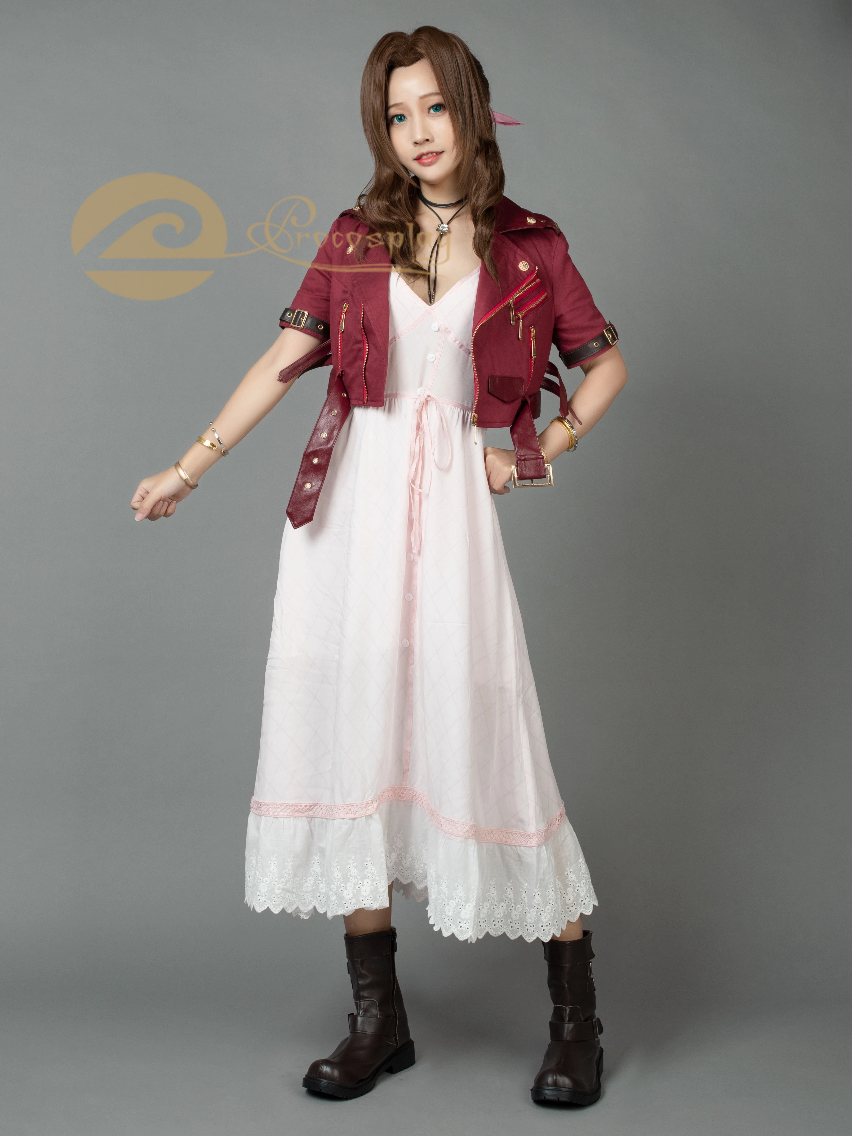 Game FF VII Crisis Core Aerith Gainsborough Cosplay Costume Women Halloween Outfits mp005508