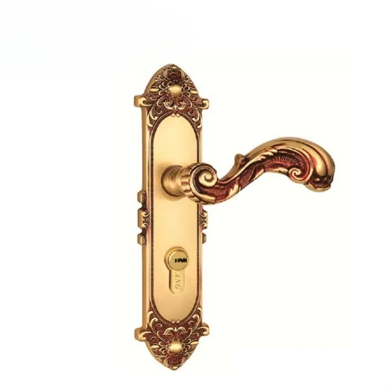 فندق منزلي عالي الجودة أصفر برونزي نحاسي نقي تصميم أوروبي قفل مقابض الأبواب الرئيسية
