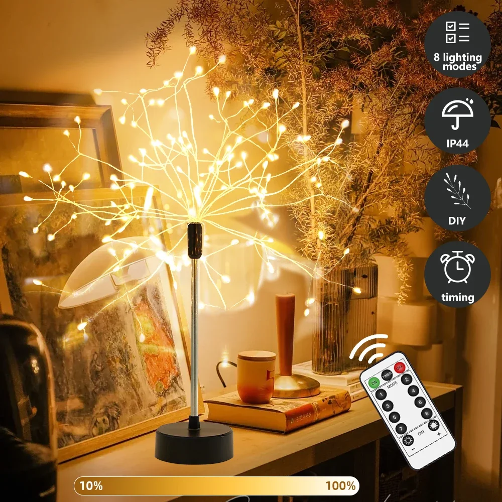 Lámpara de mesa de hadas con control remoto, luz nocturna de árbol, 120LED, moderna y creativa, para dormitorio, boda, fiesta, decoración de Navidad