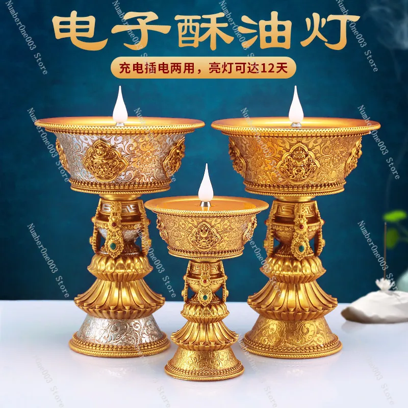 Ghee Lamp in Front of Buddha, Artificialled Long-lasting Lamp, Multi-specification Eight Auspicious Plug-in Ghee Lamp for Home