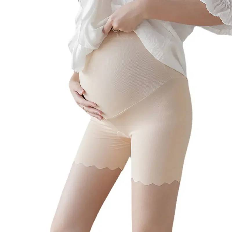 

Maternity Panties High Waist Anti-slip Tummy Control Pregnant Women's Leggings With Lace Solid Color Panties Ice Silk Feeling