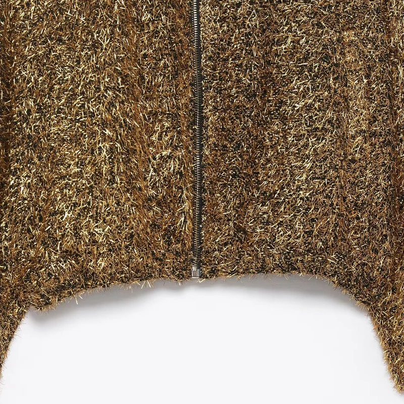 Willshela Women Fashion Golden Front Zipper Jackets Vintage Lapel Neck Long Sleeves Female Chic Lady Coats Outfits