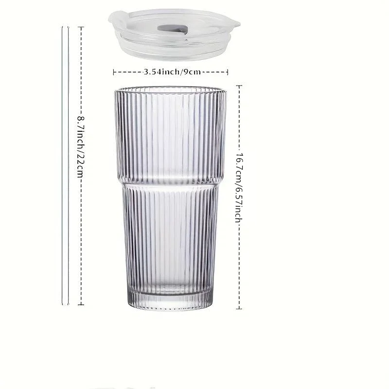 

For Juice Iced Coffee Mugs DrinkwareLarge Capacity Stripe Glass Coffee Cup With Lid Cover Straw Transparent Drinking Glasses