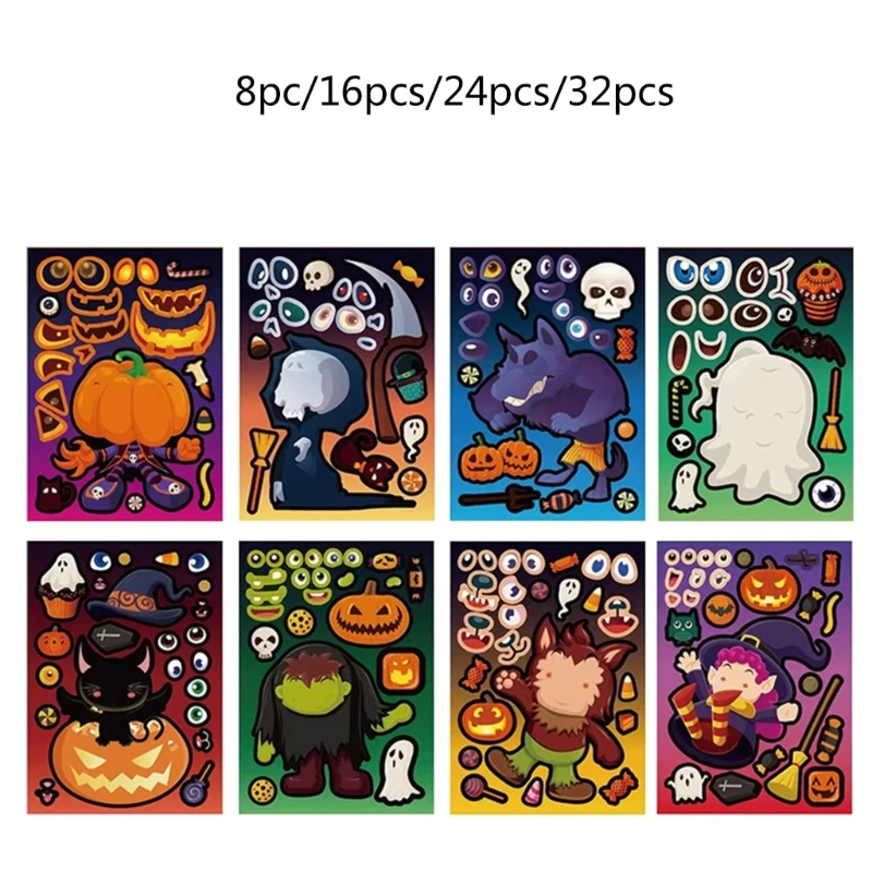 8/16/24/32 Pcs Halloween Stickers Pumpkins Stickers Self-Adhesive Stickers Decorative Stickers Party Supplies for Door