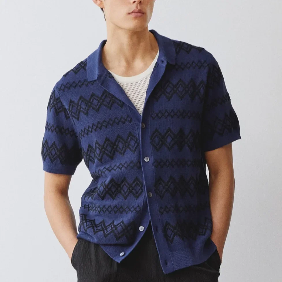 American European New Fashion Men's Turn-down Collar Short Sleeve Single-breasted Casual Business Trendy Shirts Male Clothes Top