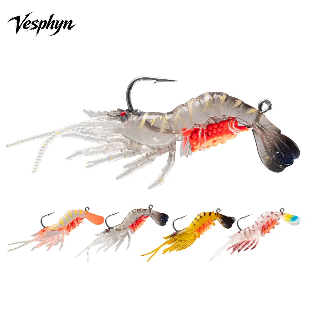 2PCS 9cm 6.8g Weighted Jig Head Shrimp Soft Lure Unique Egg Belly Artificial Prawn Bait For Bass Trout Freshwater Saltwater Fish