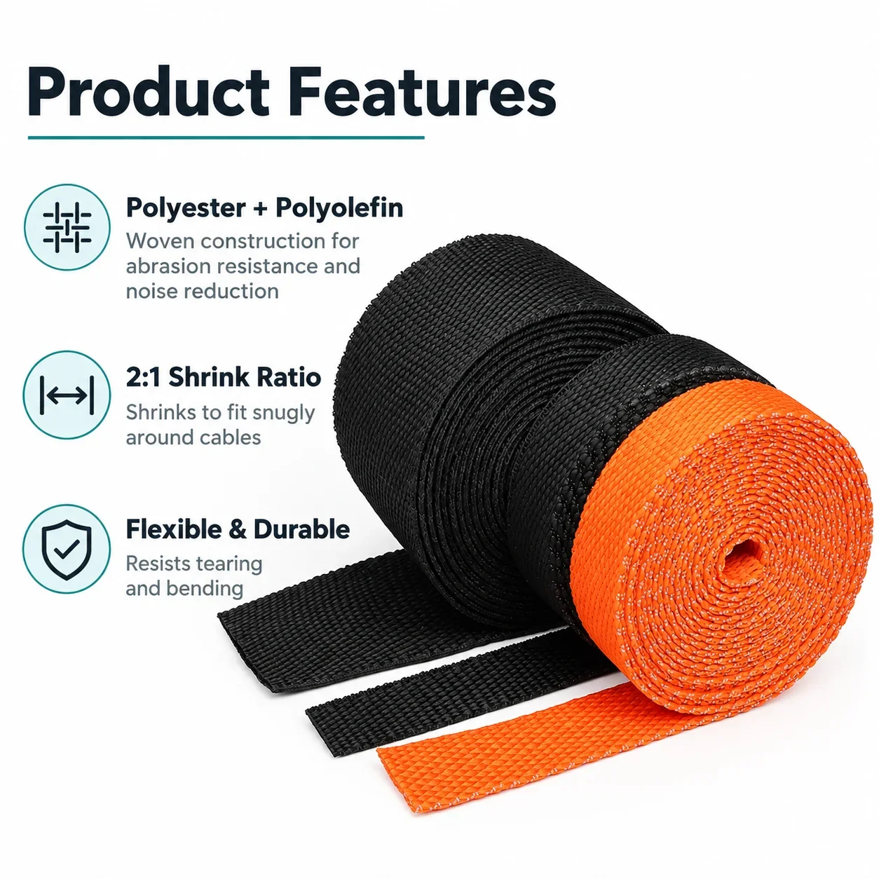 1M Heat Shrink Cloth Sleeve PET Textile Wear-resistant High Temperature Automotive Harness Cable Protection Heat Shrink Braided
