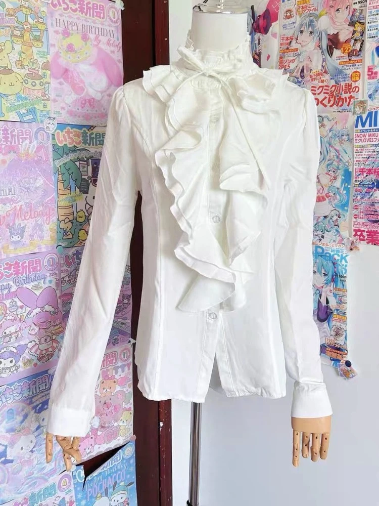 Japonês lolita estilo gótico blusa feminina vintage elegante camisas de moda vintage y2k estética babados topos roupas cosplay