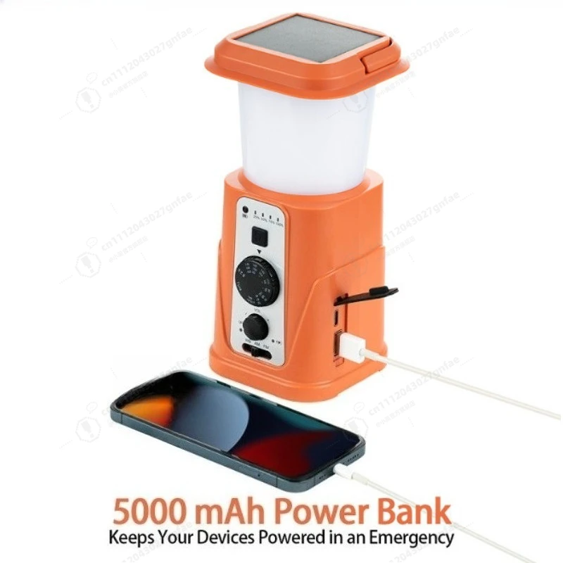 5000mAh Outdoor Camping Light Hand-cranked Solar Power Generation Power Bank Radio Emergency