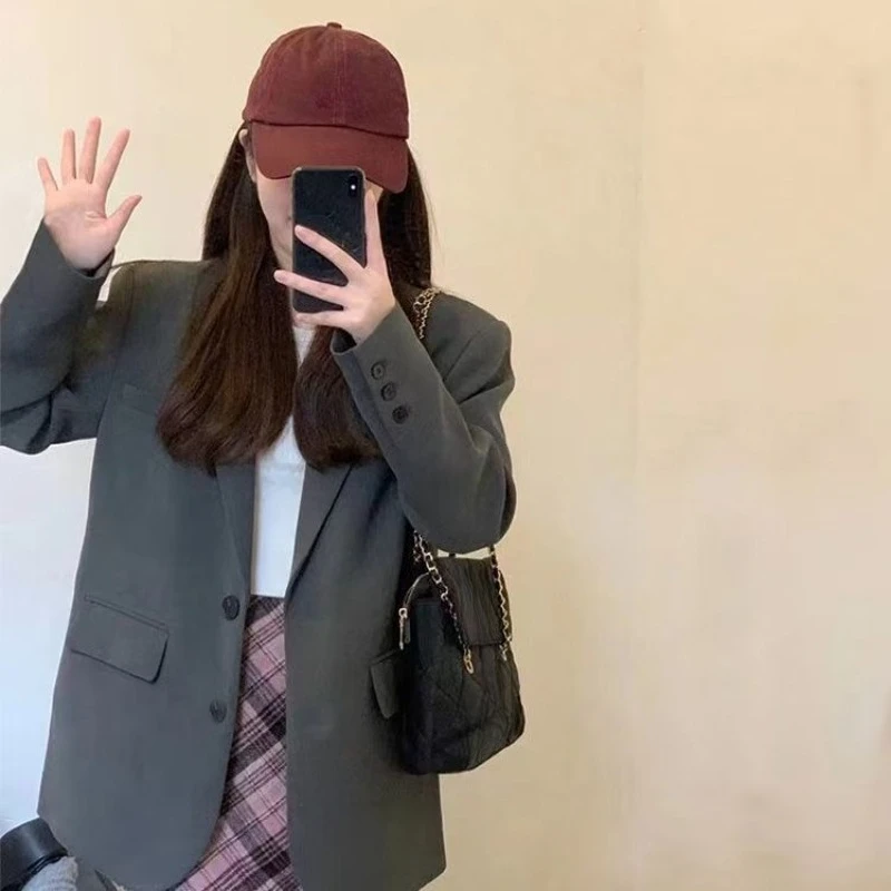 

Women Solid Simple Korean Casual Blazer 2025 New Arrival Spring Autumn Premium Loose Single Breasted Student Petite Suit Jacket