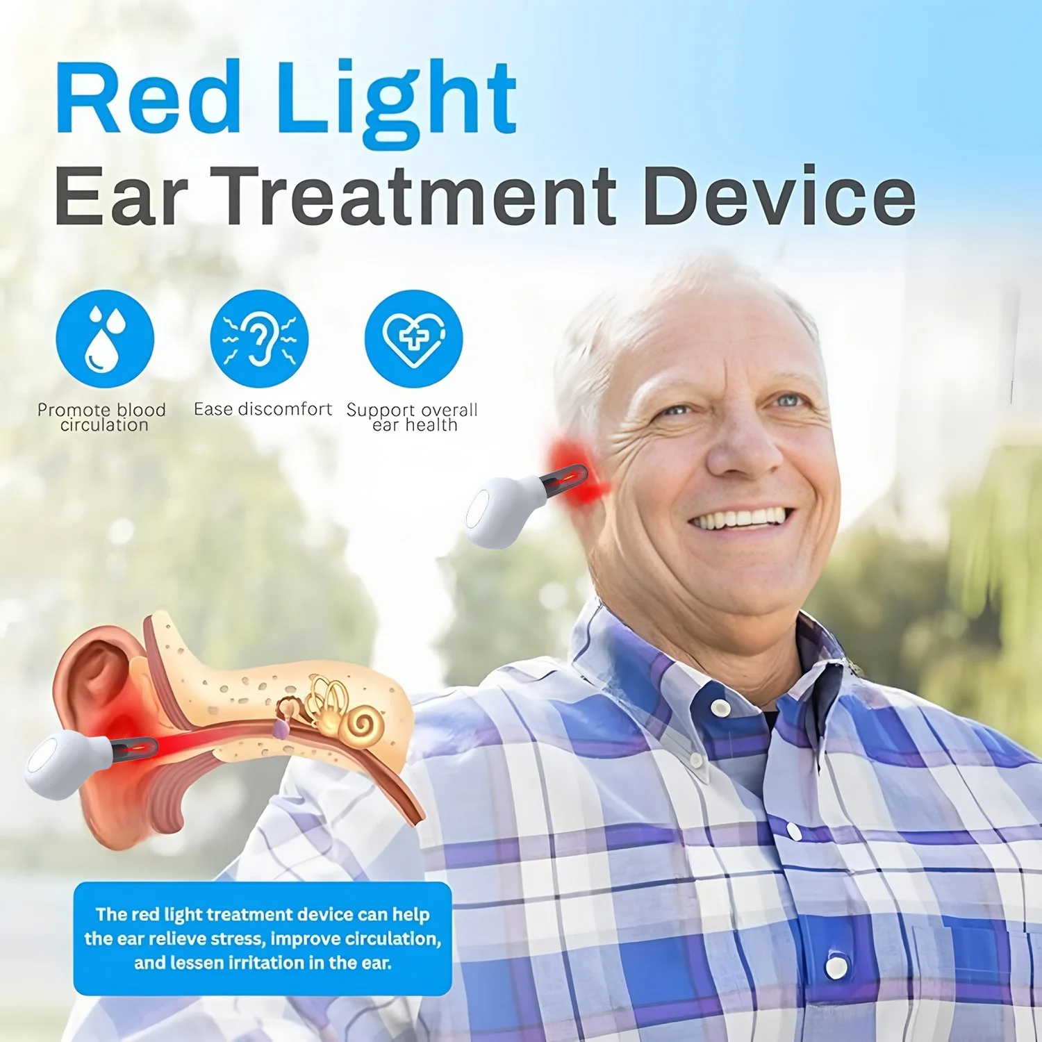 Portable Intelligent Infrared Red Light Ear Therapy Device Tinnitus Relief Instrument Soothe Ear Pain Discomfort Ear Care Machin