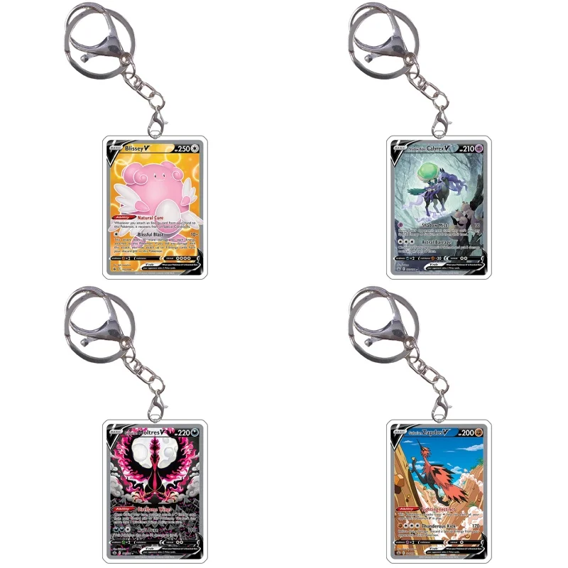 

Pokemon Cards Style Keychain Blissey Celebi Calyrex Zapdos Cre SWSH6 Anime Game Characters Self Made Acrylic Pendant Decoration