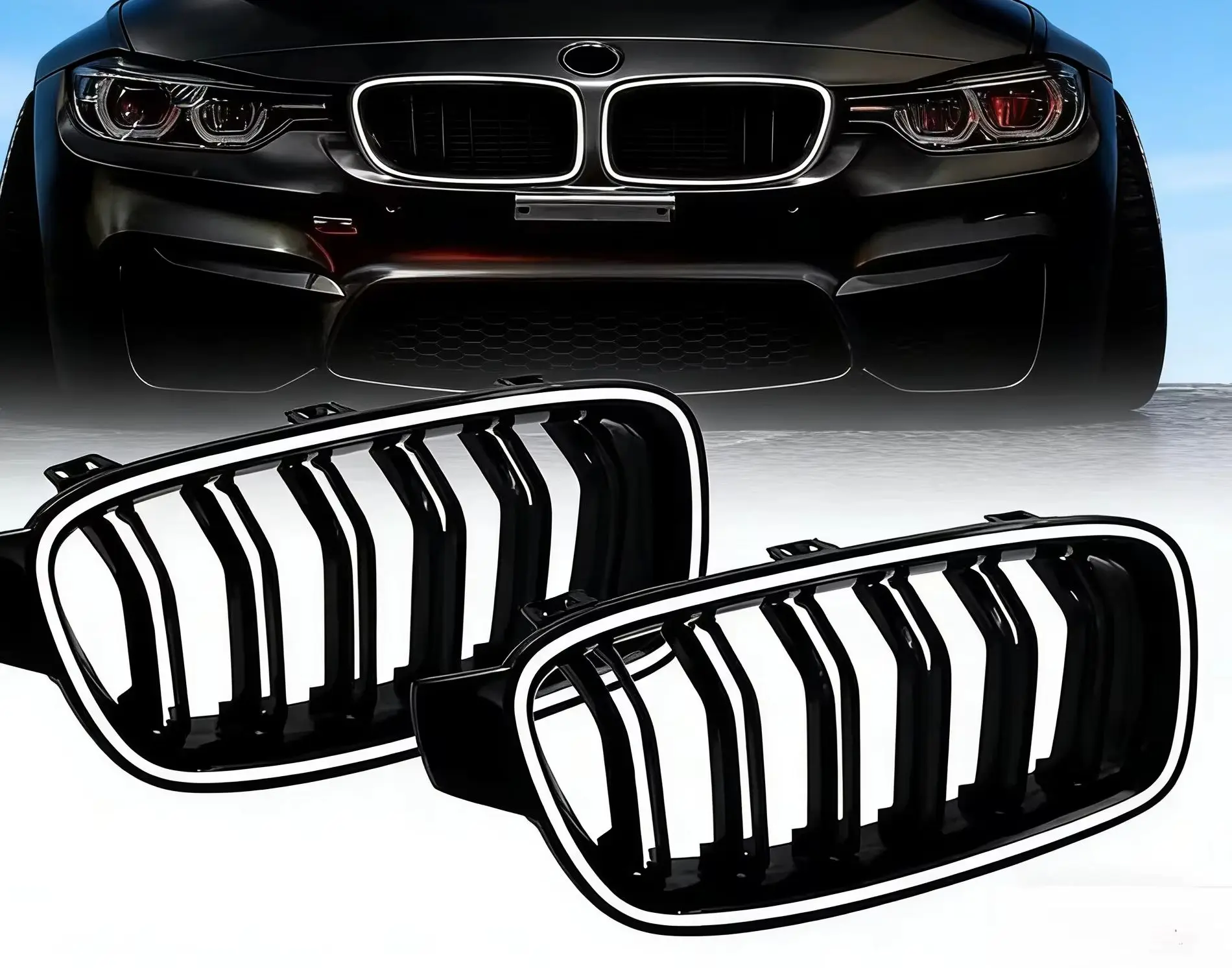 

For BMW 3 Series F30 F31 320i 330i 335i Front Luminous New Design 2013 To 2018 Grille Led Light Racing Grille Gloss Black