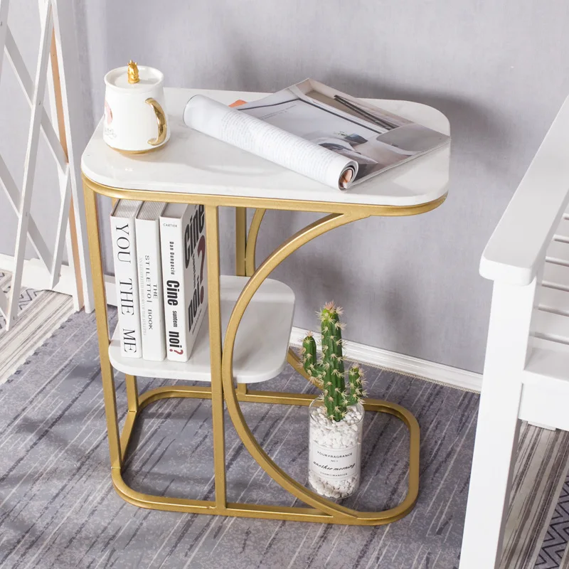 

Nordic simple marble edge table, household living room bedroom storage corner table, chain hotel creative double-layer coffee ta
