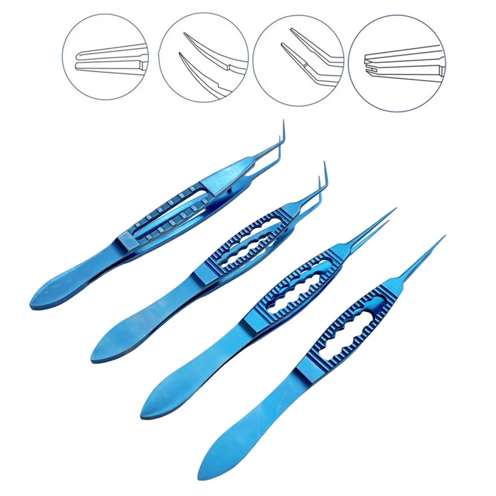 眼科用ピンセット：眼科手術用の歯付きチタン製結紮鉗子