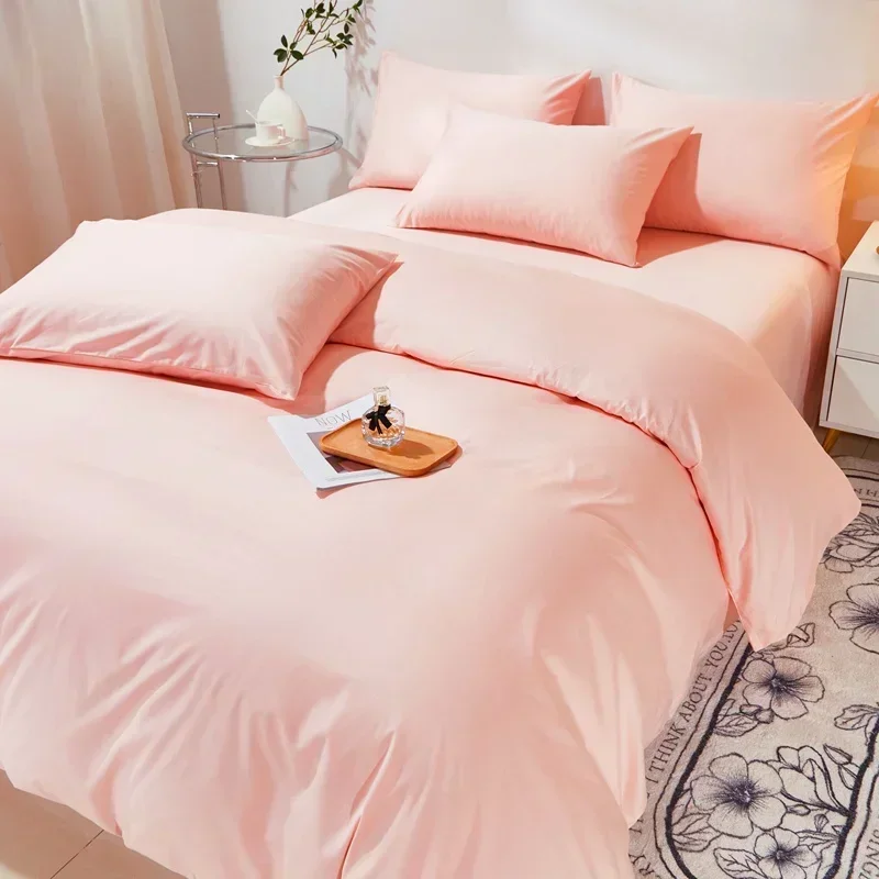 Luxury Hotel Bedding Set Soft Cotton Nordic Solid Color Pink Purple Comfort Cover Premium Home Bed Bedding King Queen Size 4Pcs