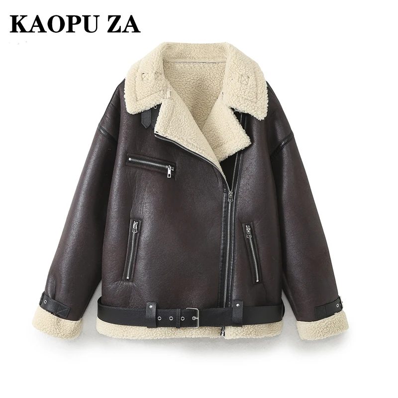 Kapu za 2024 nova mulher outono/inverno casual turn-down colarinho manga longa jaqueta casaco feminino vintage cor sólida zíper cinto topo