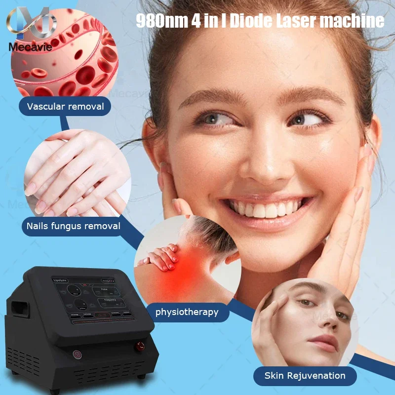 980nm Diode Laser Machine 30W Vascular Spider Vein Removal Nail Fungus Treatment Physiotherapy Skin Rejuvenation Ice Hammer CE