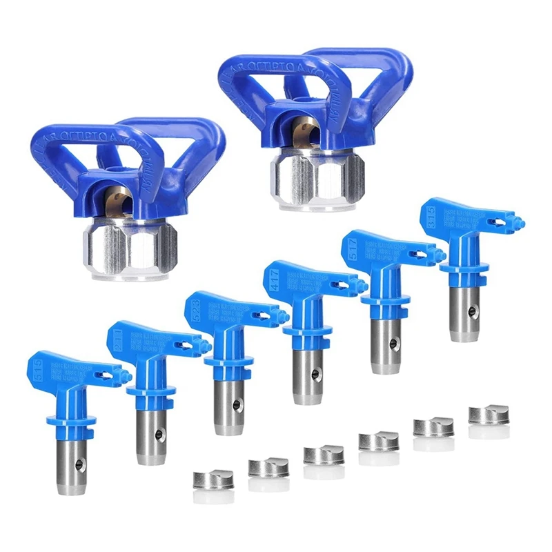 

6Pc Airless Paint Nozzles Set Spray Tips Reversible Airless Blue With 2Pc Nozzle Seats For Airless Sprayer