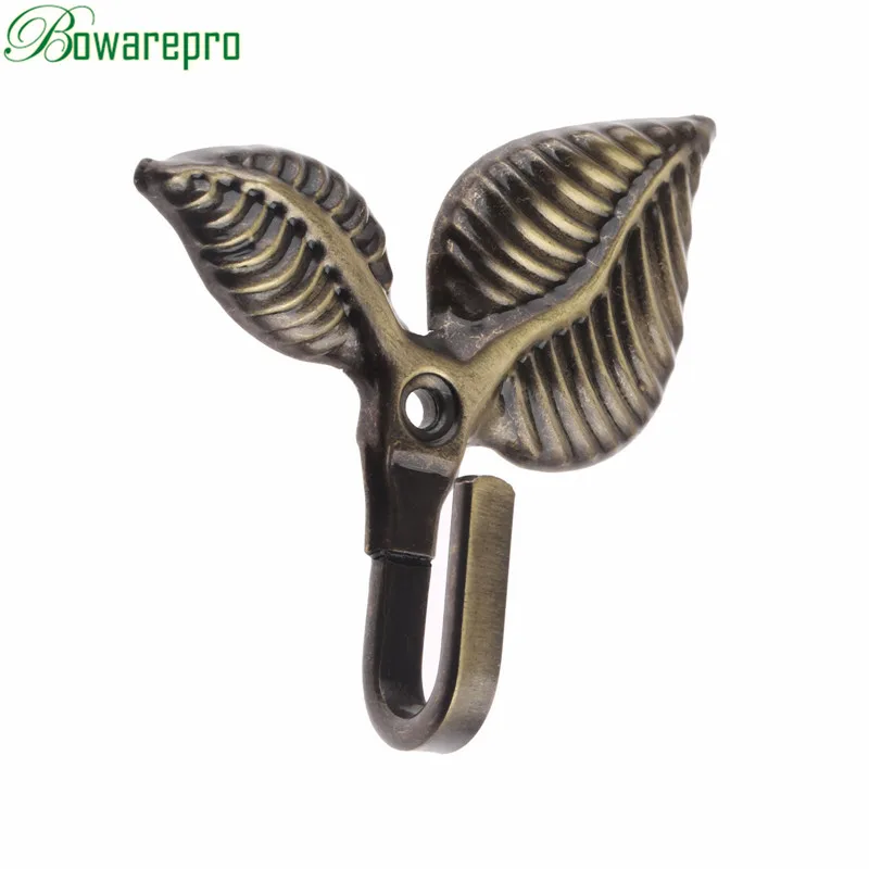 2Pcs Bronze Vintage Leaf Design Drapery Curtain Tieback Hold Back Hooks Multifunction Wall Hook Clothes Hats Hanger Hanging Tool