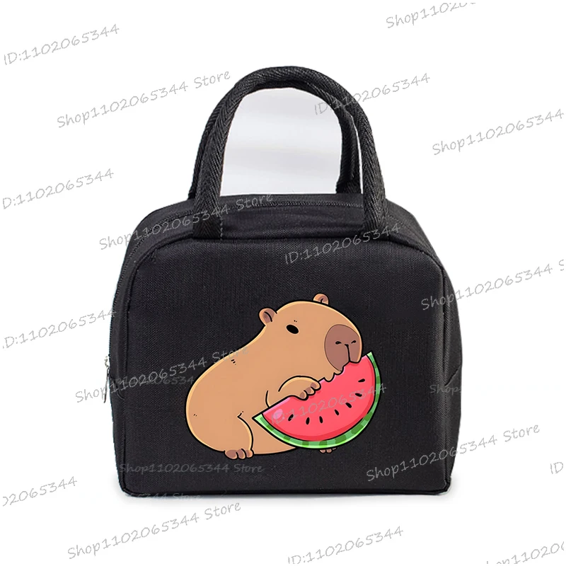 Canvas Lunch Bag Women Kids Capybara Bobo Tea Print Insulation Bags Cartoon Animal Capybara Pattern Lunch Tote Box For Teens