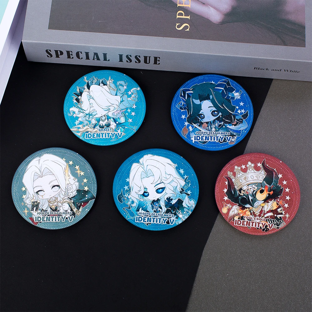 75MM Anime Identity Ⅴ Cosplay Glitter Tinplate Brooch Cartoon Matte Badge Send Friend Birthday Xmas Gift Backpack Decoration