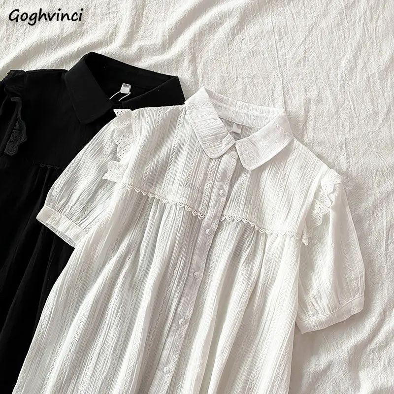 Short Sleeve Shirts Women Lace Preppy Style Pure Ulzzang Students Sweet All-match Casual Cute New Arrival Prevalent Mujer Daily