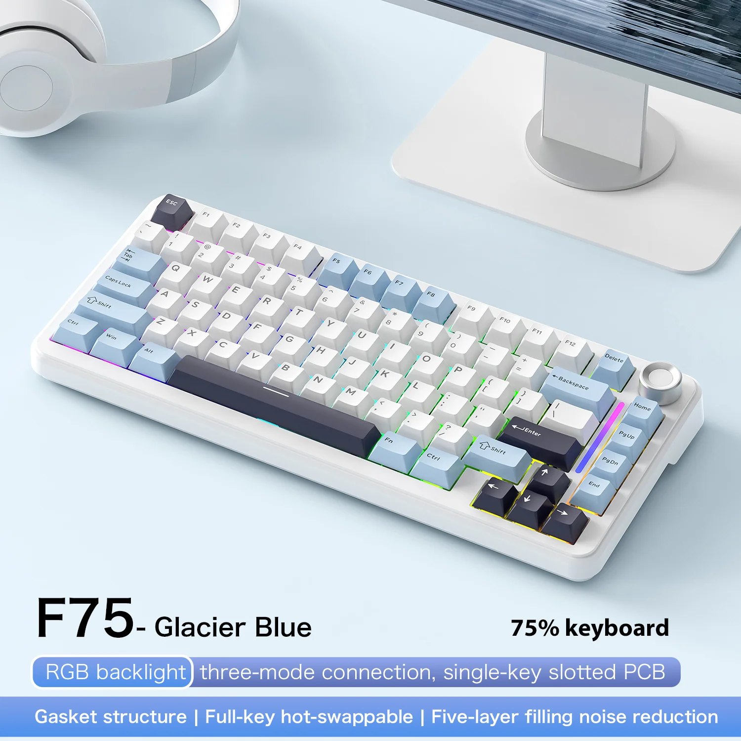 FREEWOLF F75 75% メカニカルキーボード ワイヤレス Bluetooth