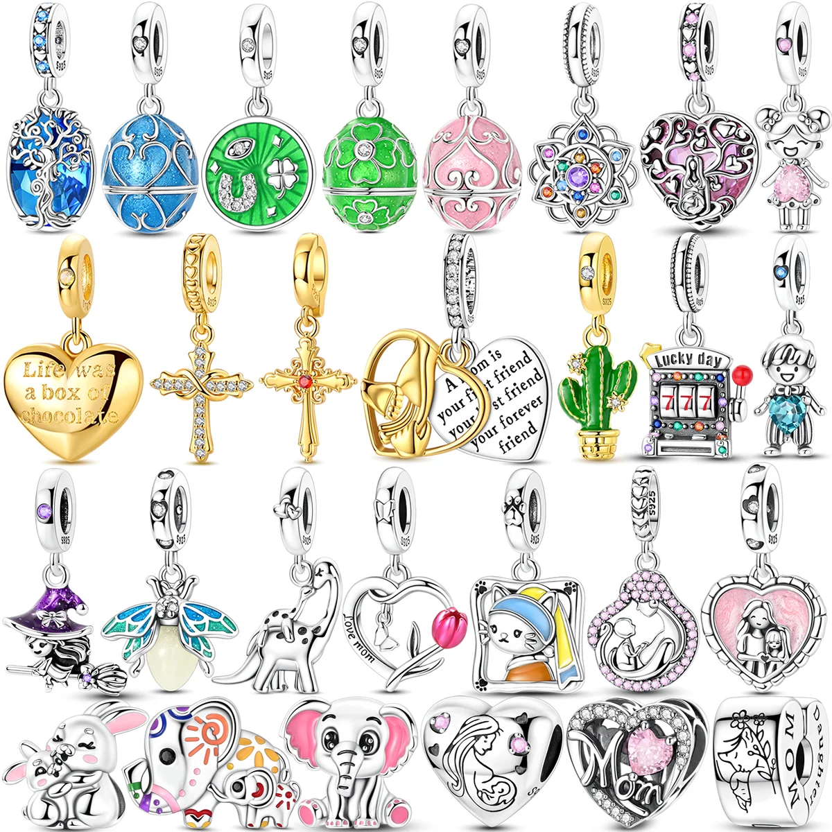 

Подвески-шармы из стерлингового серебра 925 пробы: пасхальное яйцо, золотой крест, романтическое сердце с фианитами. Подходят для оригинальных браслетов, для создания украшений своими руками, подарок.