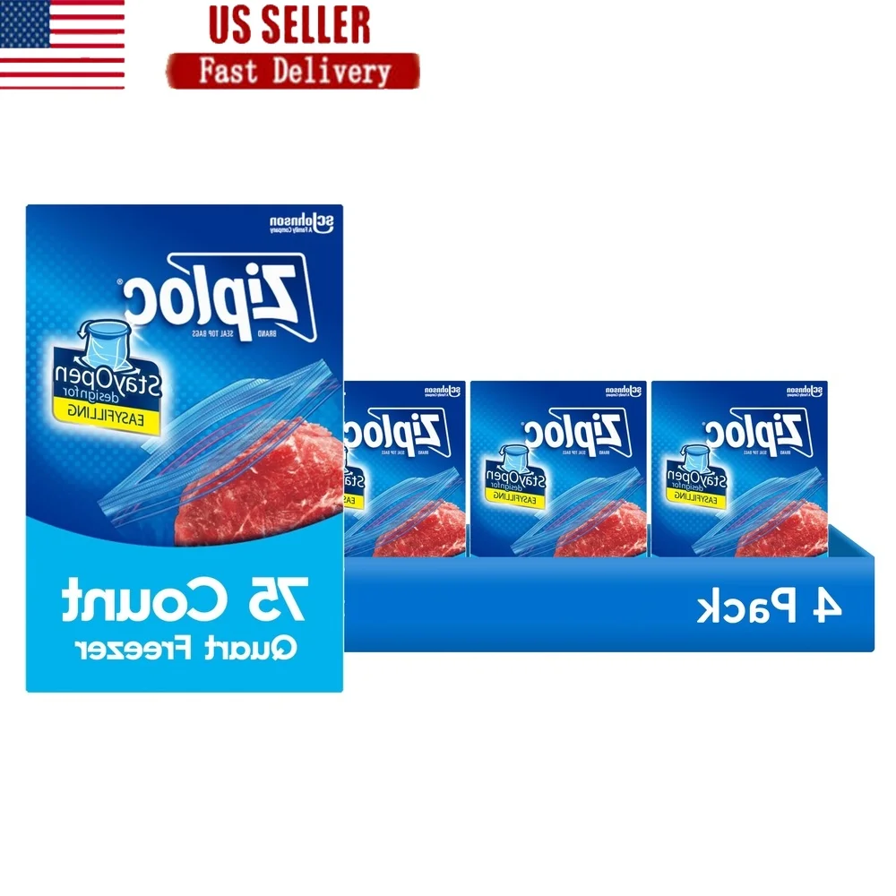 

4 Pack Freezer Bags with Grip n Seal Technology Stand Up Bottom Double Zipper Easy Fill Food Storage Freezer Burn Protection