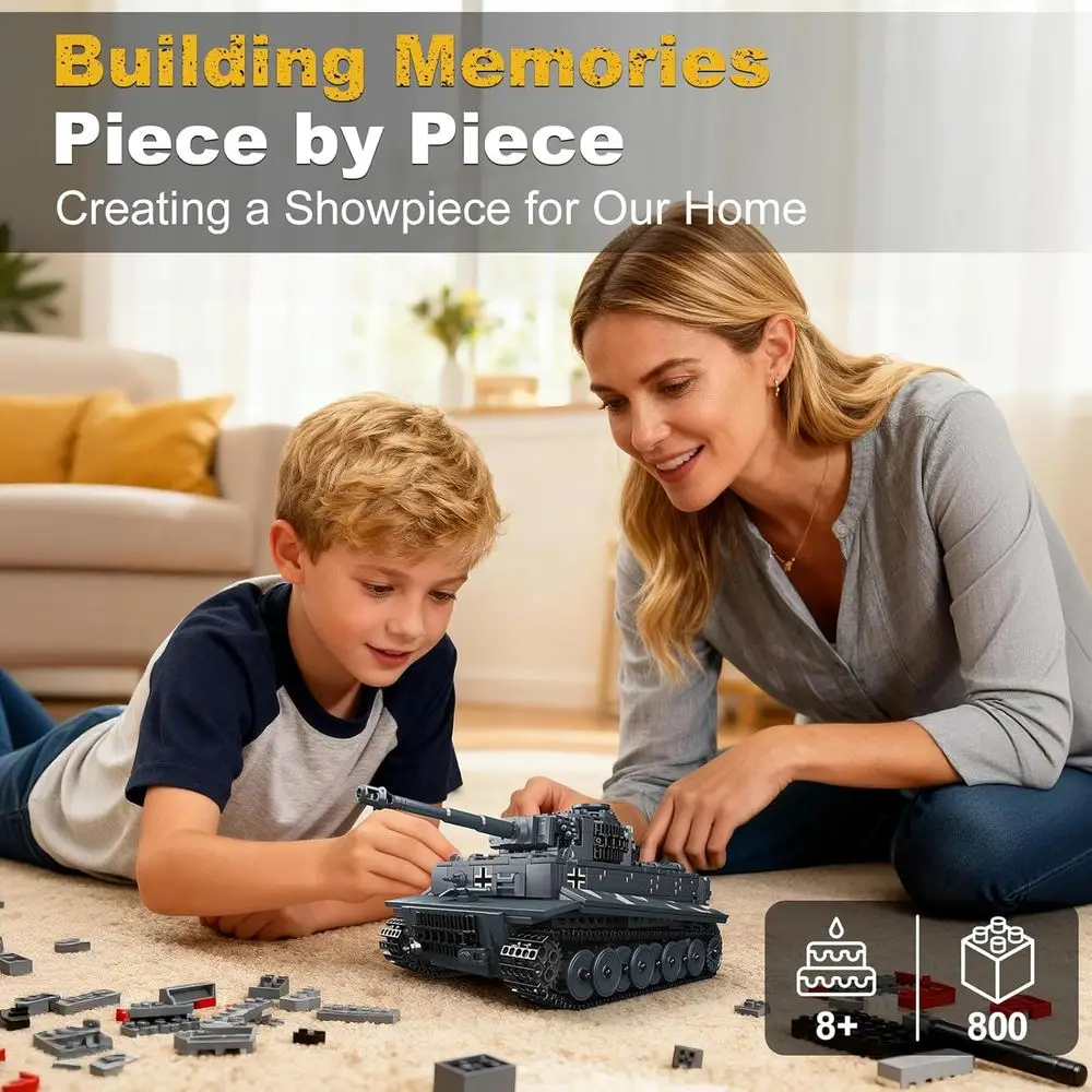 Zestaw do składania niemieckiego czołgu Tiger w skali 1:32 dla dzieci od 8 lat, 800-elementowy zestaw zabawek militarnych z ruchomymi elementami, idealny dla miłośników historii.