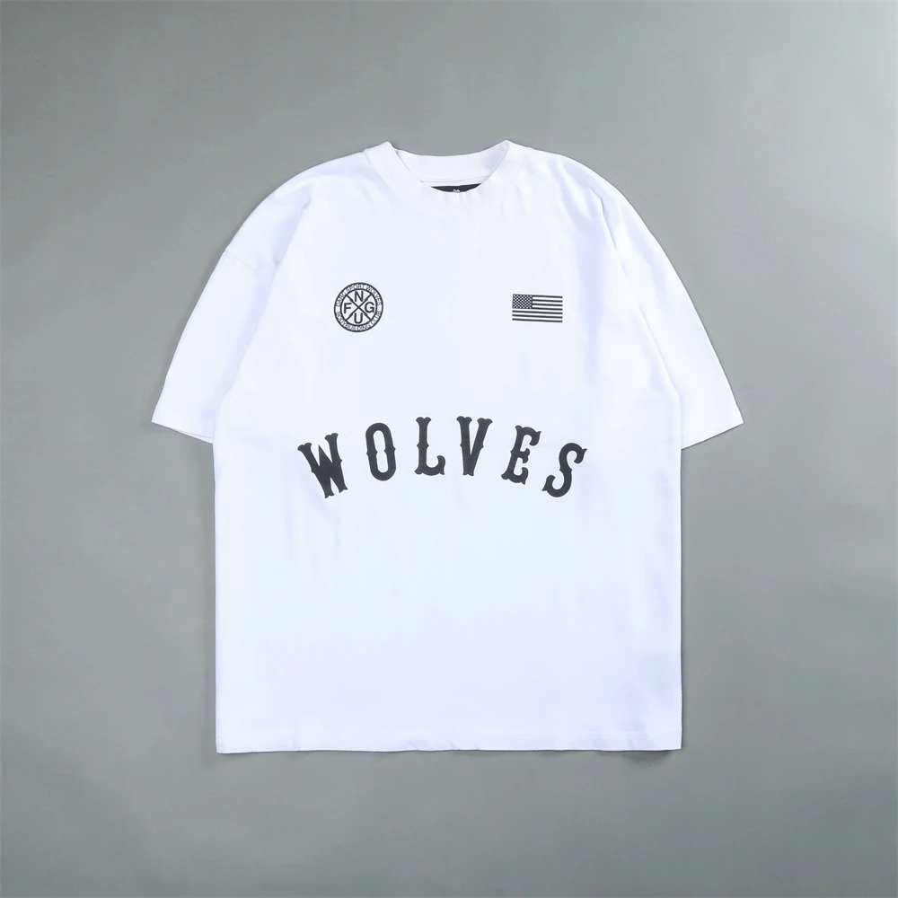 WOLVES Simple Style Print 100% Cotton Men Hip Hop US SIZE S-XL T-shirt Casual Summer 230G Cotton Fitness GYM Running Tees Tops