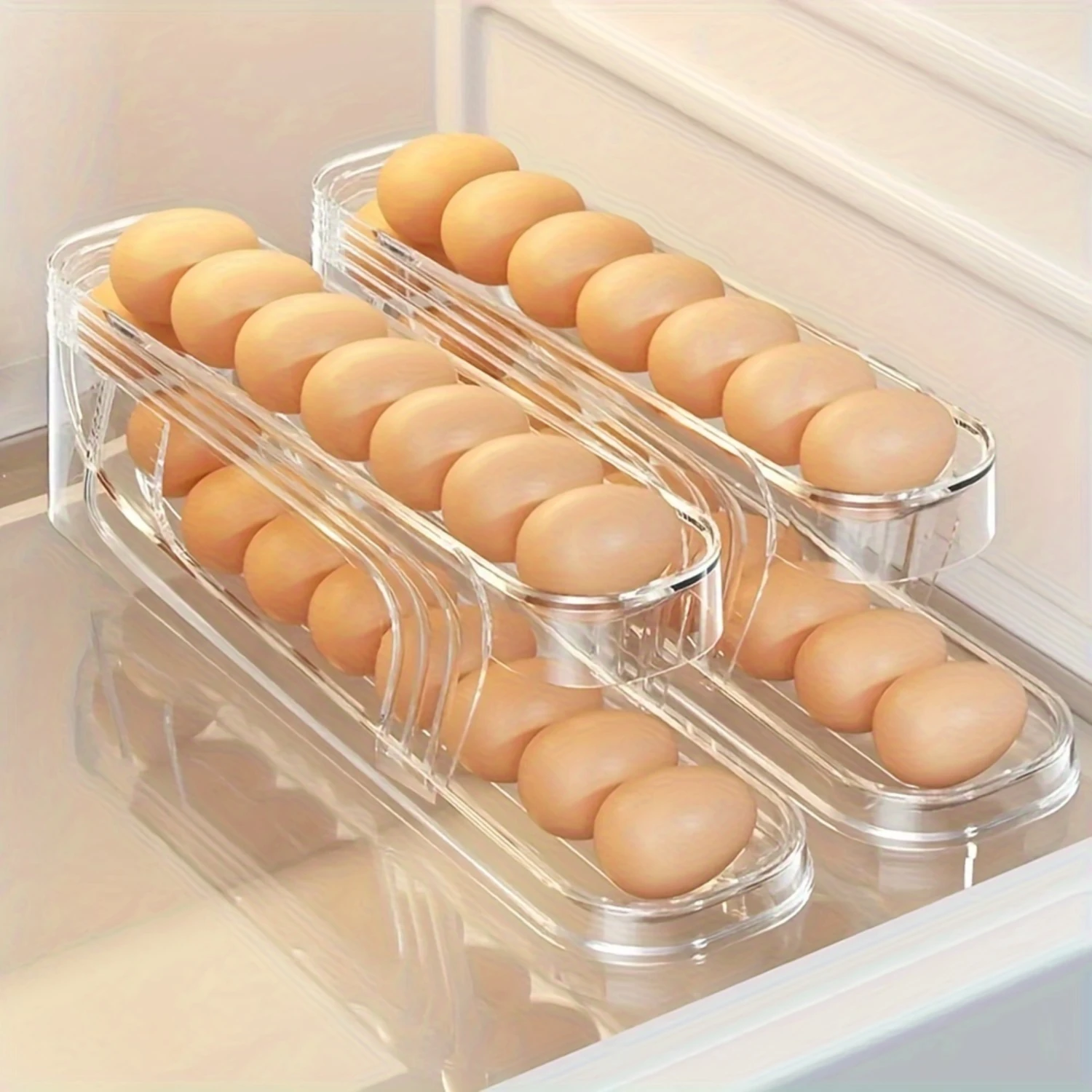 2-Tier Auto-Roll Egg Organizer - Double-Layer Egg Dispenser For Fridge, Plastic , Food Grade, Durable Rolling Egg  Box,  Accesso