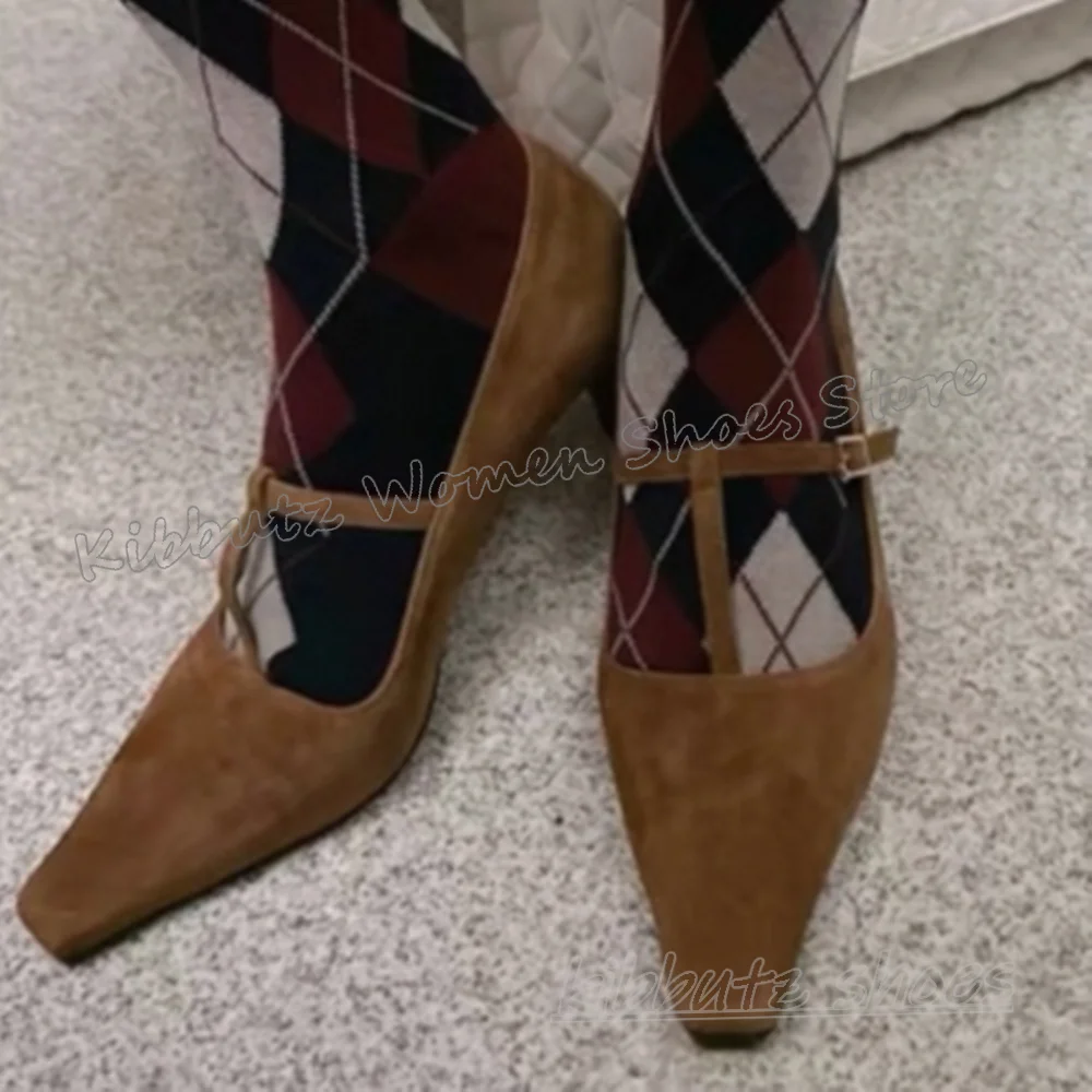 

Mary Jane Pumps Suede Square Toe Kitten Heels Buckle Strap Solid Color Fashion Elegant Comfortable Sexy Luxury Women Shoes New