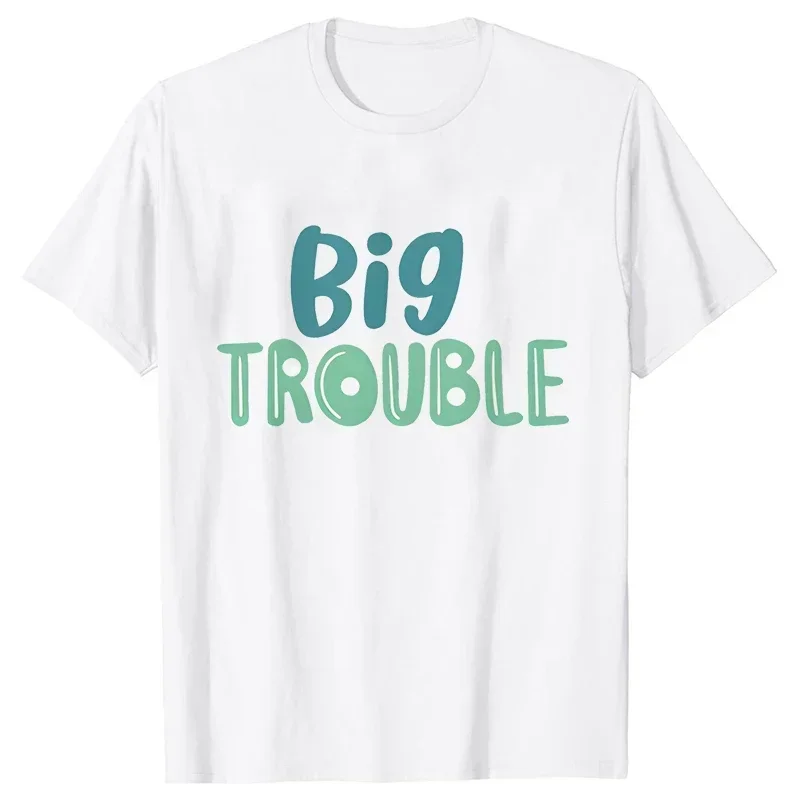 Big Trouble Little Trouble Father and Son Daughter T-Shirt Funny Graphic Y2k Tops Father\'s Dad Clothes Matching Family Tees