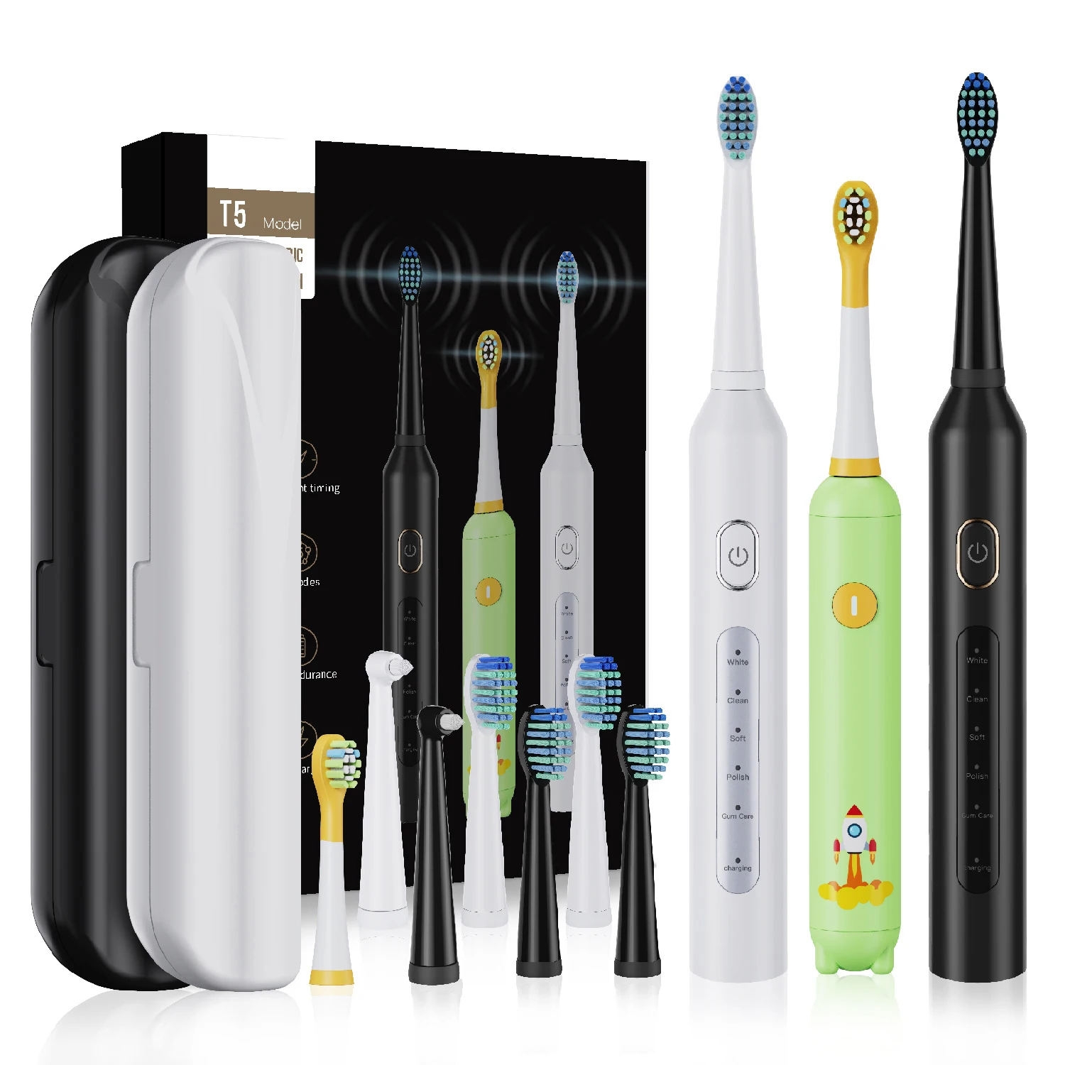

T5 Sonic Electric Toothbrush for Adult Kids USB Rechargeable Electric Toothbrush 5 Modes Clean Whitening Teeth Tooth Brush