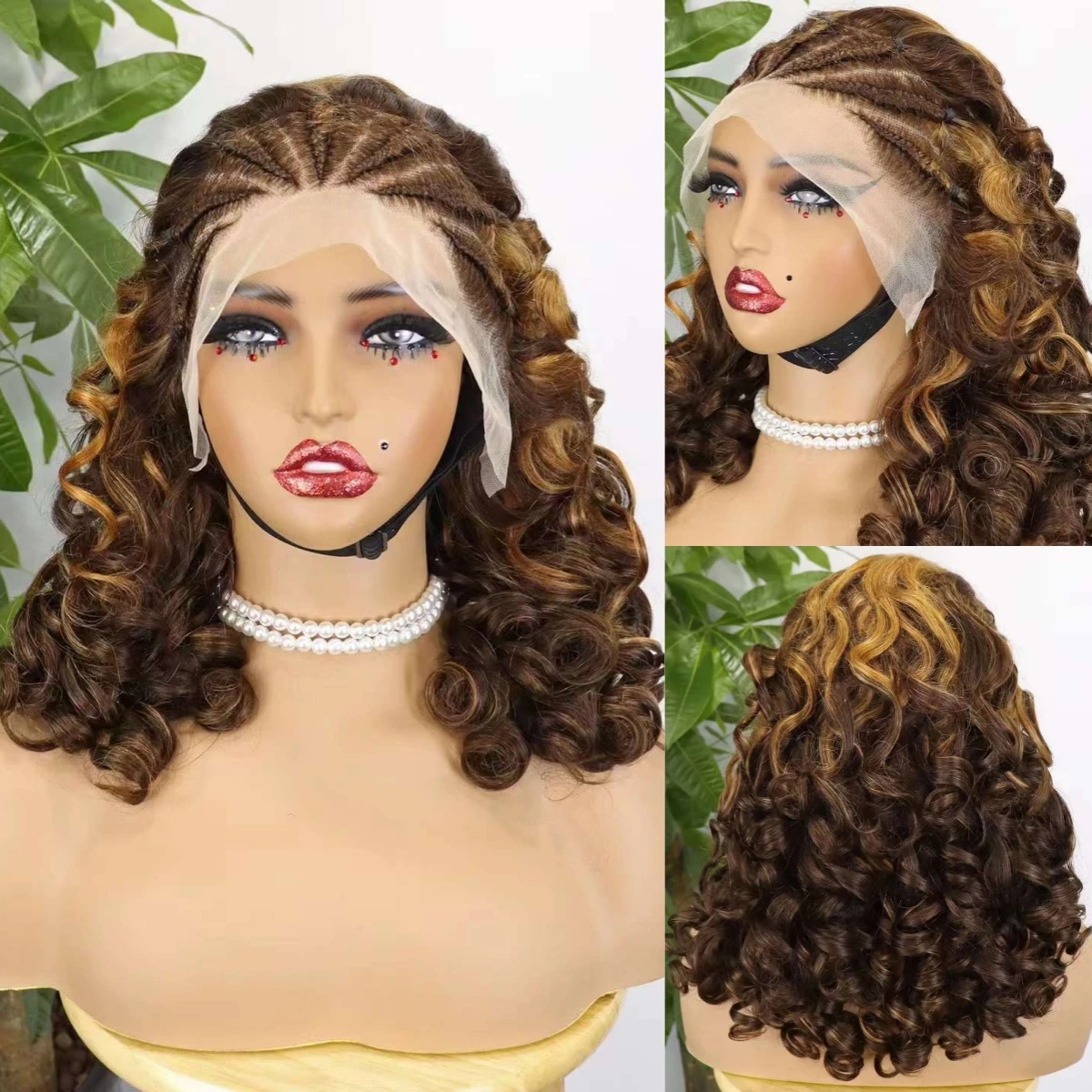 Highlight Loose Wave Remy Human Hair Wig 250% Density 13x4 Lace Frontal Cornrow Braided Wigs Loose Fumi Curly HD Lace Braid Wigs