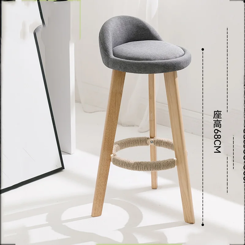 Bar Chair Modern Simple High Stool Solid Wood High Breathable Linen Barhocker Counter Barstool Hemp Rope Leather Furniture