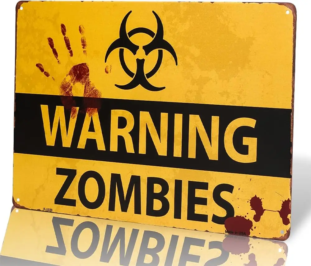 DINGLEIEVER-SHABBY CHIC retro ZOMBIE Warning sign Halloween poster OUTBREAK