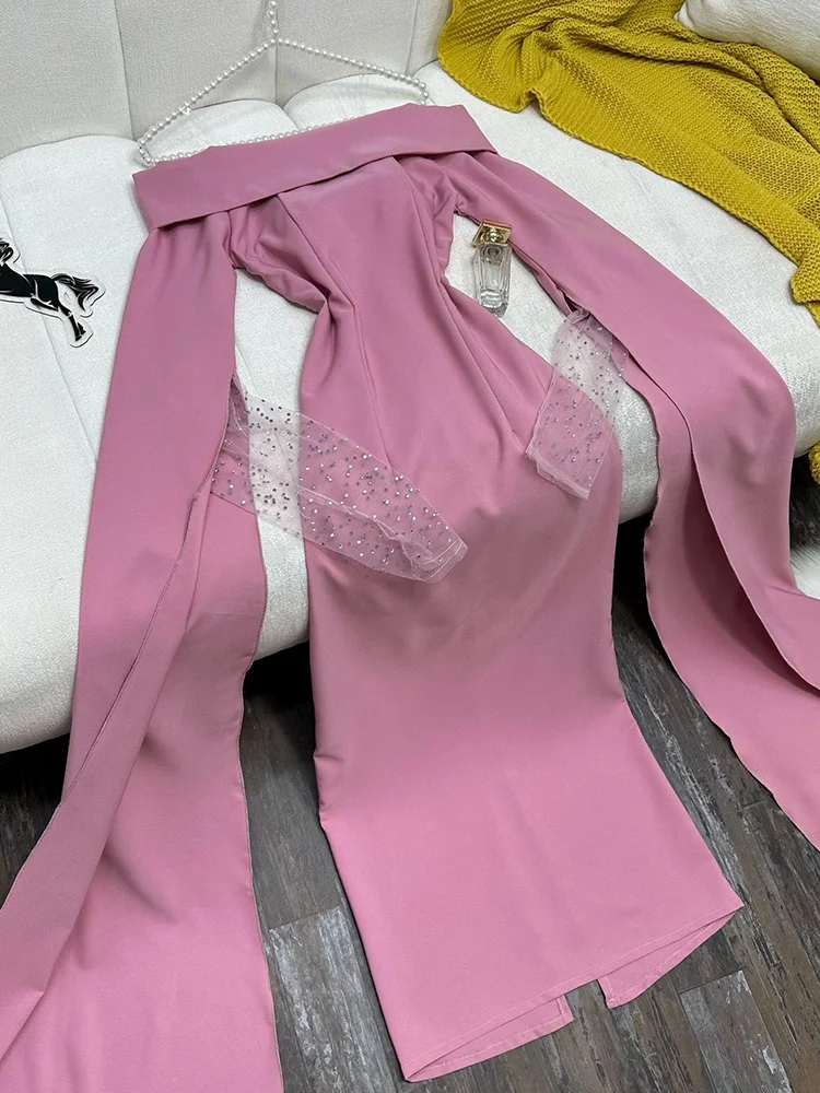 Adeli-Saudita Elegante vestido sereia para mulheres, vestido de festa fora do ombro, comprimento do tornozelo, manga comprida, vestido para ocasiões especiais