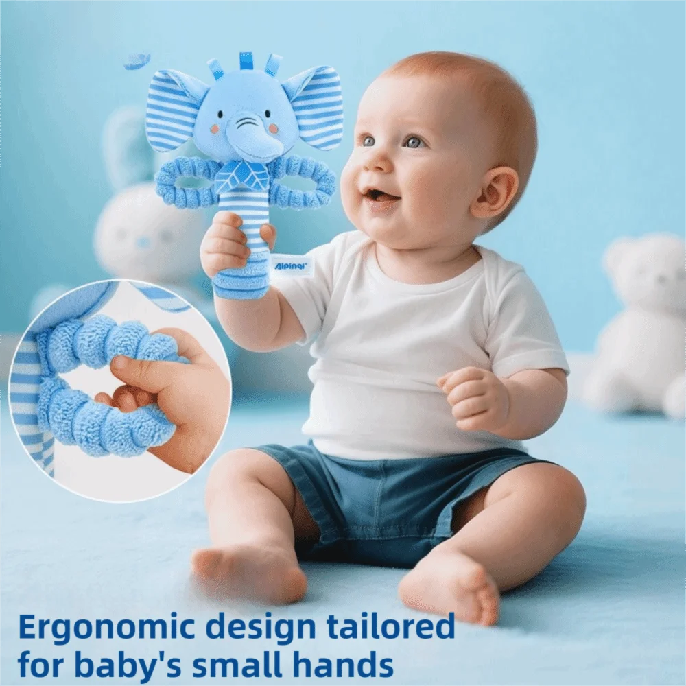 

New Cartoon Animals Baby Rattle Toys Crinkle Hand Grip Plush Infant Hand Ring Squeaky Early Educational Toy Toddler